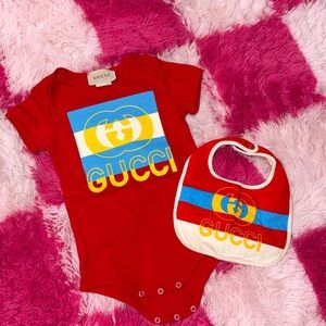 Gucci Red Baby Onesie and Bib Set